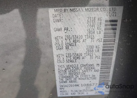 2021 Nissan Murano Platinum Fwd from USA, damaged, VIN 5N1AZ2DJ4MC108677